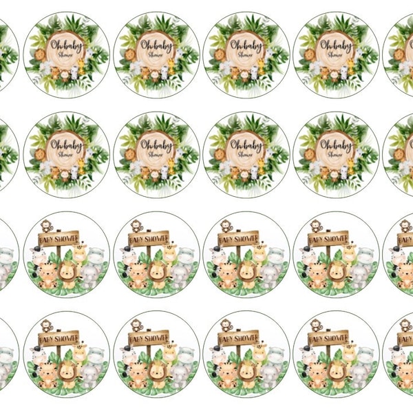 Sugar paper (Safari baby shower) 24 images 1.5” round