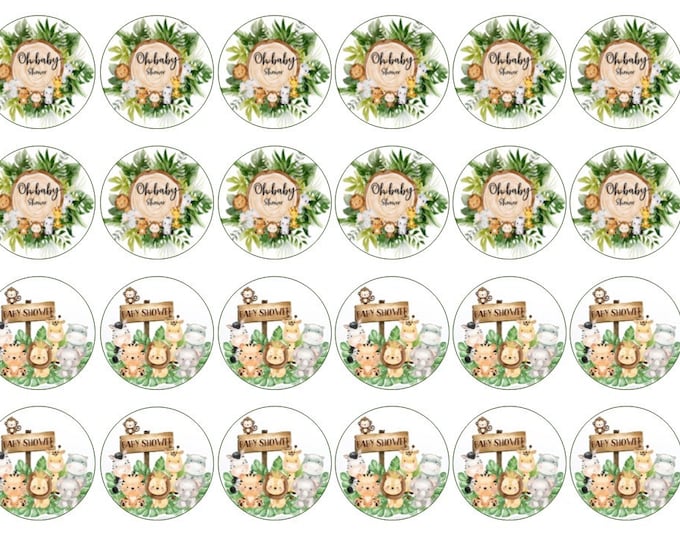 Sugar paper (Safari baby shower) 24 images of 1.5” round