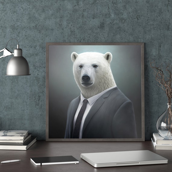 Polar Bear in Suit Animal Portrait, Yourself Animal Polar - Decoration Print Room Etsy Wall Decoration Motif Bear Digital Download