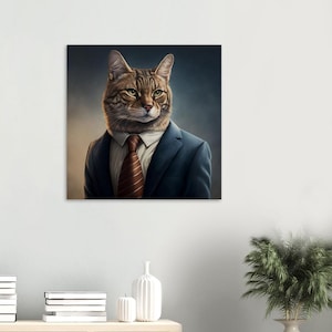 Tiger cat in suit- animal portrait, animal head - digital download - print yourself - animal motif - room decoration - wall decoration