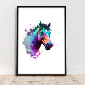 Cavalo retrato animal - pintura digital, PDF - aquarela, decoração de parede, pôster - motivos de animais autoimpressos - formato retrato/paisagem - imprimível