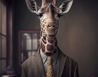 Giraffe in suit - animal portrait, giraffe - digital download - print yourself - animal motif - room decoration - wall decoration