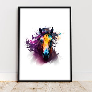 Cavalo retrato animal - pintura digital, PDF - aquarela, decoração de parede, pôster - motivos de animais autoimpressos - formato retrato/paisagem - imprimível