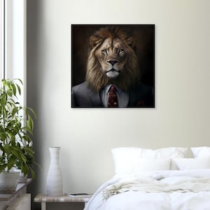 Lion in suit - animal portrait, big cat - digital download - print yourself - animal motif - room decoration for apartment - wall decoration