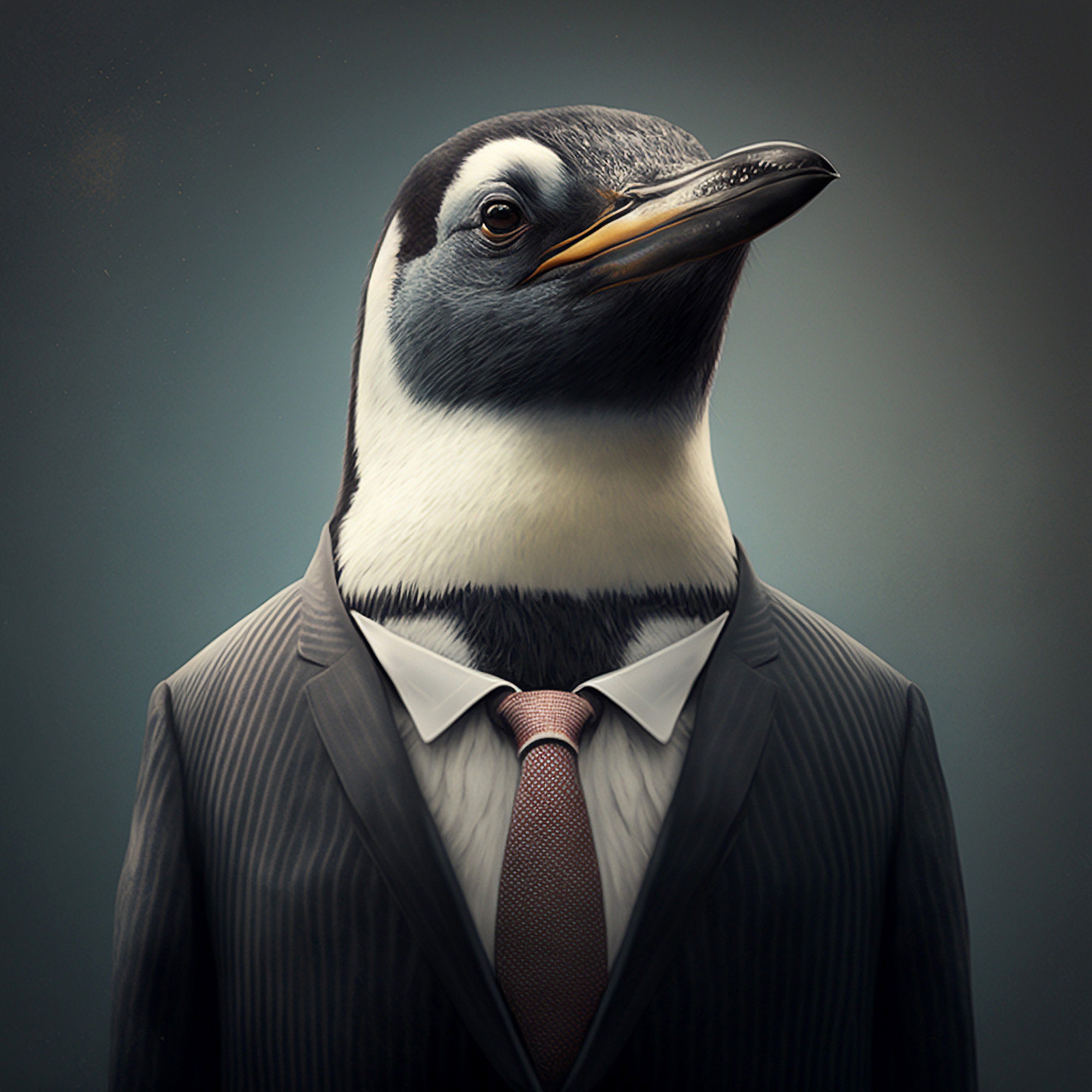 Penguin in Suit Digital - Room Animal Download Etsy Portrait, Wall Penguin Yourself Decoration Animal Motif Print Decoration