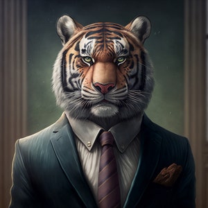 Tiger in suit - animal portrait, big cat - digital download - print yourself - animal motif - room decoration - wall decoration