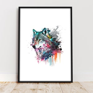 Animal portrait wolf - Bright watercolor, watercolor - Wall Decor - Posters - Animal Motifs Self Print - Portrait / Landscape - Printable