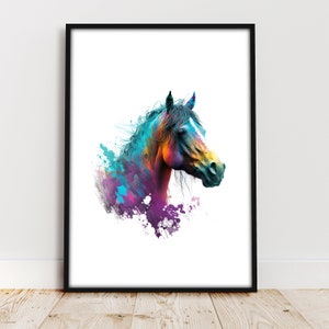 Cavalo retrato animal - pintura digital, PDF - aquarela, decoração de parede, pôster - motivos de animais autoimpressos - formato retrato/paisagem - imprimível