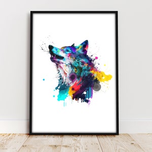 Animal portrait wolf - Bright watercolor, watercolor - Wall Decor - Posters - Animal Motifs Self Print - Portrait / Landscape - Printable