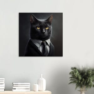 Black cat in suit- animal portrait, animal head - Digital Download - Print it yourself - animal motif - room decoration - wall decoration