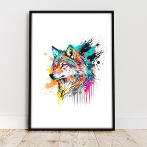 Animal portrait wolf - Bright watercolor, watercolor - Wall Decor - Posters - Animal Motifs Self Print - Portrait / Landscape - Printable