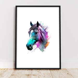 Cavalo retrato animal - pintura digital, PDF - aquarela, decoração de parede, pôster - motivos de animais autoimpressos - formato retrato/paisagem - imprimível