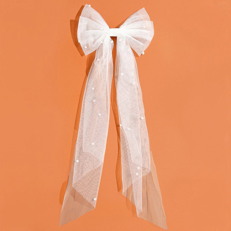 Bridal Bow Veil Pearl Veil Wedding Veil Tulle Pearl Bride Hair Etsy