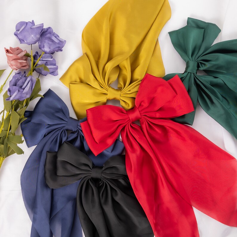 Women Big Bow Barrettes/vintage Black Hair Clip/satin Hair Etsy