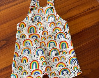 Unisex toddler cotton overalls, bright rainbow print