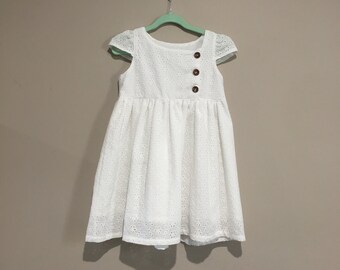 Baby, toddler dress, white broderie anglaise, cotton