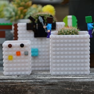 Succulent Planter or Pen Holder Compatible with Lego Brick - Pot with Drainage - Home Decor Pen Holder