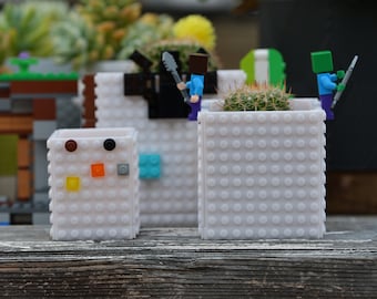 Brick-Compatible Succulent Planter – LEGO® Compatible Pot with Drainage