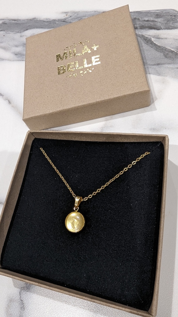 Personalised memory necklace. Pet fur/ baby's 1st haircut/ inclusion gold necklace. Perfect gift