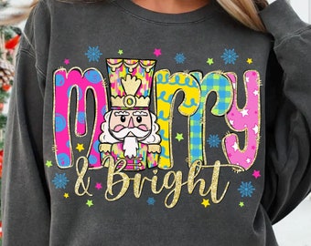 Colorful Glitter Merry and Bright Png, Christmas Png, Christmas Nutcracker Png, Christmas Coquette Bow Png, Merry Christmas Png, Brushstroke