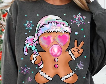 Retro Gingerbread Png, Christmas Png, Christmas Blowing Bubble Png, Vintage Christmas Png, Gingerbread Sunglasses Png, Funny Christmas Png
