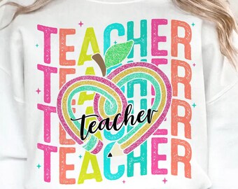 Teacher Apple Pencil Png, Pencil teacher png, Teacher Png, Colorful Teacher Png, Teacher Gift Png, Back to School Png, Teacher Shirt Design