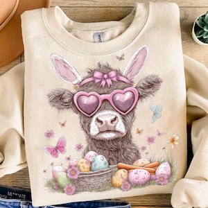 Vaca de las tierras altas del día de Pascua Png, Linda vaca de Pascua Png, Retro Pascua Png, Pascua Png, Feliz diseño de sublimación de Pascua, Vaca de las tierras altas png
