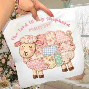 The Lord Is My Shepherd Paslm 23:1, Sheep Easter Png, Floral Retro Sheep Png, CottageCore Gingham Patchwork Png, Spring Patchwork Png