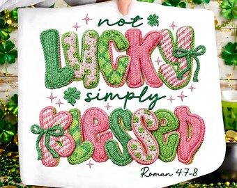 Not Lucky Simply Blessed Romans 4:7-8 png, St. Patrick's Day png, Coquette St. Patrick's Day png, strikliefhebber, Lucky Shamrock png, Lucky Bow png
