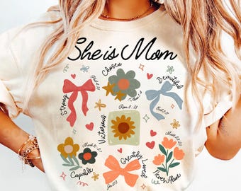 Hon är mamma png, kristen mamma png, boho blommig mamma png, retro mamma png, bibelverser png, vildblomma mamma png, mors dag-present png