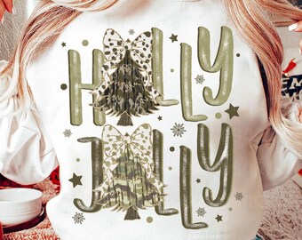 Glitter Camo Holly Jolly Png, Christmas Png, Camo Christmas Tree Coquette Png, Christmas Coquette Bow Png,Hunting Season Png, Camo Christmas