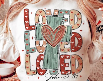 Loved John 3:16 Png, Retro Valentine Png, Coquette Valentine Jesus Png, Heart Png, Christian Cross Png, Bible verse Png, Love like Jesus png