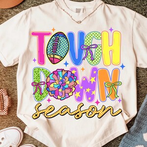 Touch Down Season png, Football Png, Football bow png, Game day png, checkered football, Raising Ballers, Coquette Game Day Png,Football Mom