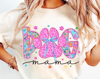 Dog Mama Png, Dog Mom Faux Embroidery Png, Preppy Mama Flower Png, Dog Coquette Png, Dog Mama Shirt Png, Gift for mother, Dog Leopard Print