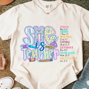 She is Teacher Png, Teacher Png, Christian Teacher Png, Bible Verses Png, Teacher Floral Png, Teacher Coquette Bow Png, Grandmillennial Png