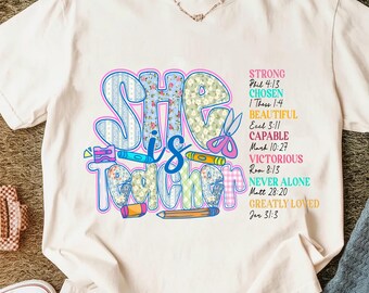 She is Teacher Png, Teacher Png, Christian Teacher Png, Bible Verses Png, Teacher Floral Png, Teacher Coquette Bow Png, Grandmillennial Png