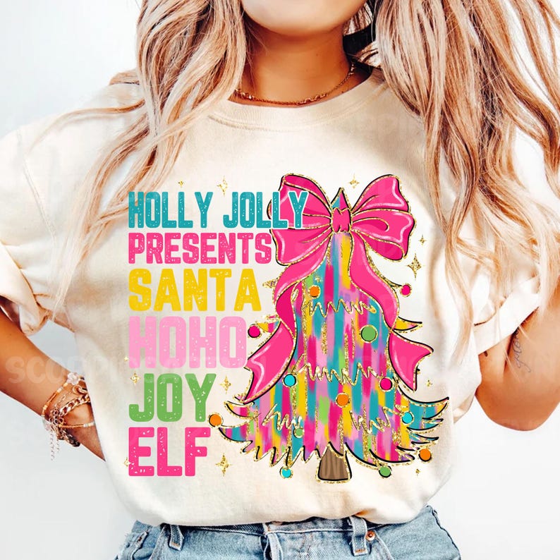 Pink Glitter Christmas Tree Coquette Png, Christmas Png, Colorful