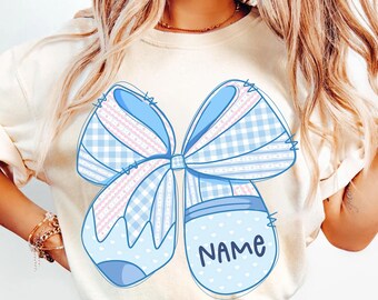 Preppy Teacher Pencil Coquette Png, Custom Teacher Name Png, Teach Love Inspire Png, Teacher Gift Png, Grandmillennial, Teacher Shirt Png