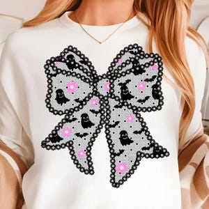 Lace Spooky Bow Sublimation, Lace Boo Girly Halloween Designs, Halloween Design Png, Halloween Ghost Png, Spooky Season Png, Black Lacey Png