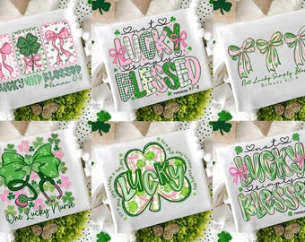 Retro St Patrick's Day Bundle PNG, Coquette St Patty's Day png, Lucky Shamrock PNG, St Patricks Coquette Png, Lucky Charm Png, Lucky Bow Png