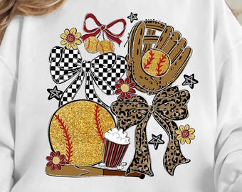 Coquette Softball Sublimation, Preppy Baseball Shirt Design, Girly Glitter Baseball Mom Sublimation, Baseball Bow Png, Touchdown Season Png