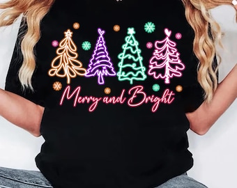 Merry and Bright Neon Christmas Trees PNG (Digital Download)