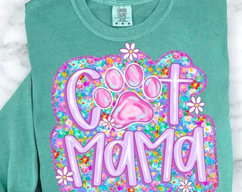 猫ママPng、猫ママの花Png、プレッピーママPng、犬ママPng、ママライフPng、猫コケットPng、猫ママシャツPng、お母さんへのプレゼント、グリッター