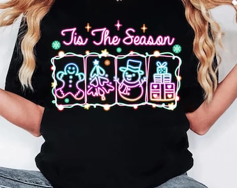 Neon Christmas Characters PNG, Holiday Shirt Design (Digital Download)