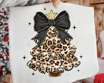 Leopard Christmas Tree Sublimation Png, Christmas Png, Glitter Coquette Christmas Bow Png, Christmas Leopard Png, Brushstroke Png Christmas
