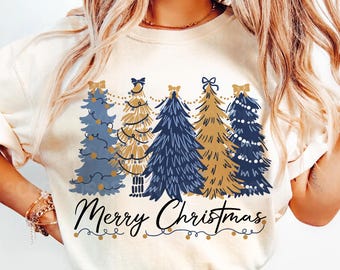 Merry Christmas Png, Christmas Png, Merry and Bright Png, Retro christmas png, Blue christmas tree png, Christmas Coquette Bow Sublimation