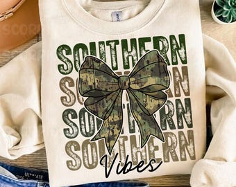 Southern Vibes Camo Bow PNG, Camouflage Hunting (Digital Download)