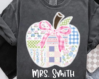 Lace Teacher Apple Coquette Png, Preppy Teacher Floral Coquette Png, Custom Teacher Name, Teach Love Inspire Png, Grandmillennial Floral Png