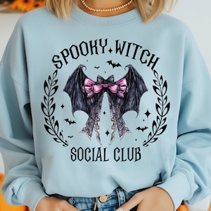 Spooky Witch Social Club png,Halloween png,Gothic halloween png,coquette bow png,bow png,bat bow png,Gothic png, black halloween png,bat png