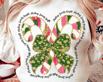 Colorful Glitter Candy Cane Bow Christmas PNG (Digital Download)